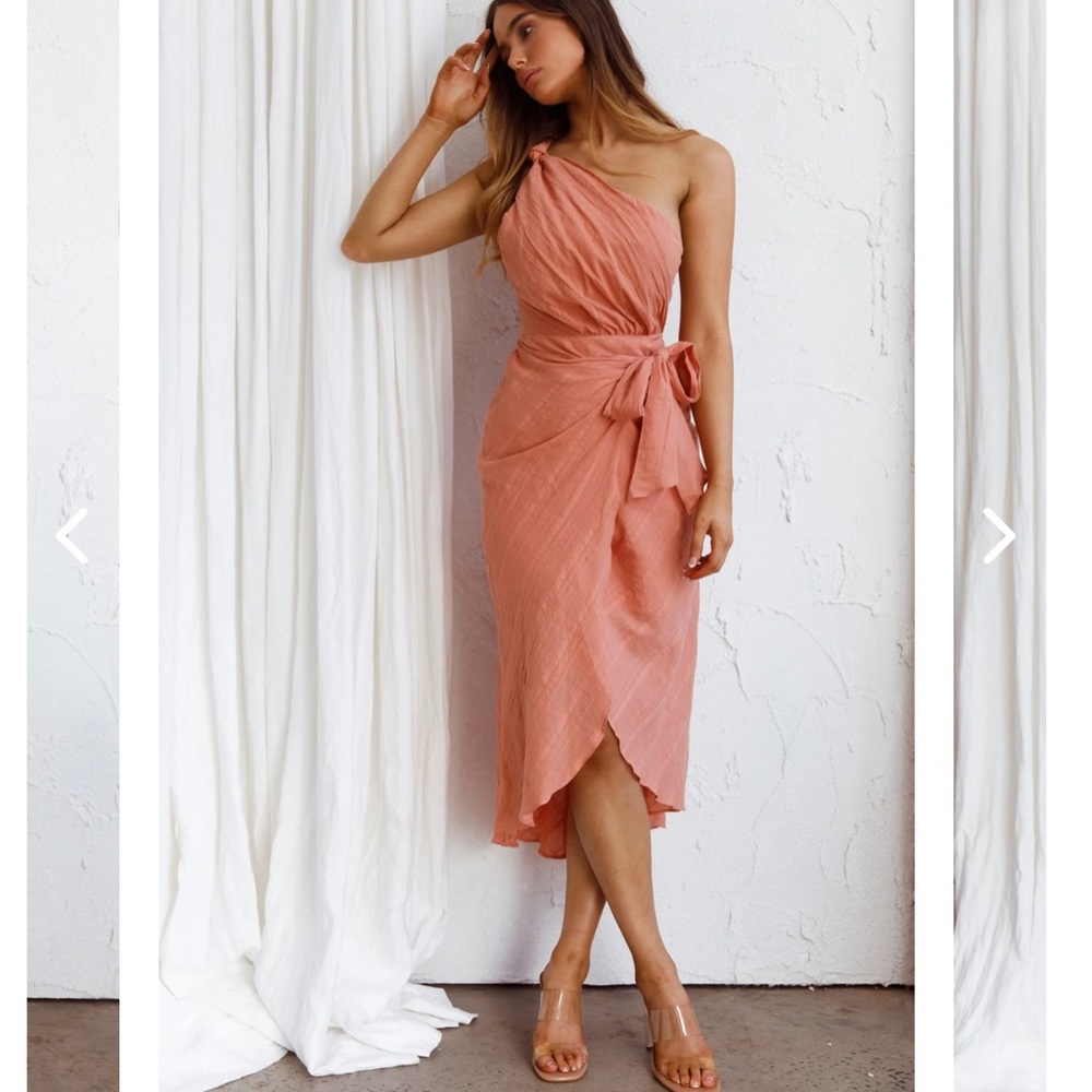 One & Only Collective Dress Island Time One Shoulder Knot Midi Wrap High Low